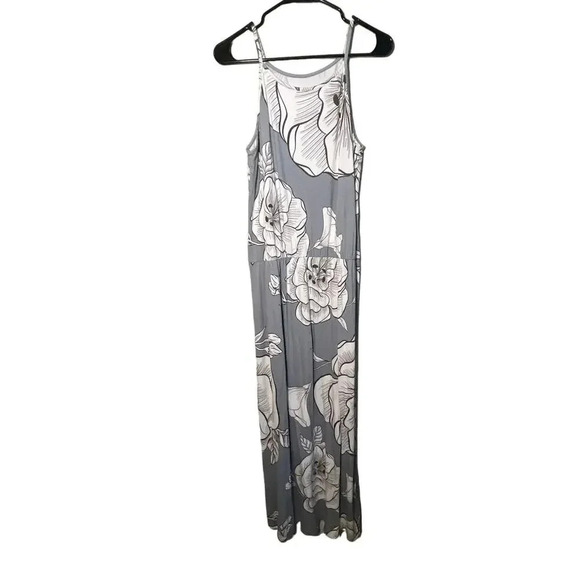 Serra Gray White Floral Sleeveless Maxi Dress Women's Size Large - Picture 1 of 4